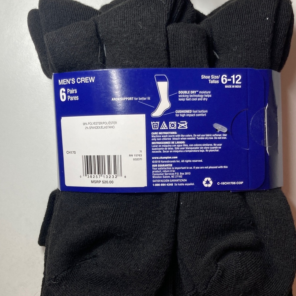 NEW😱😱😱Champion mens Crew Socks – Moisture-wicking Athletic Socks (Size 6-12) - Picture 7 of 7